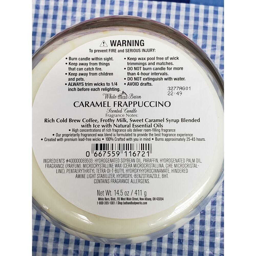 BBW Caramel Frappuccino White Barn Large 3 Wick Candle - Picture 2 of 2
